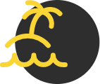 A yellow and black icon with a palm tree on it.