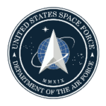 The United States Space Force, a military branch under the Department of the Air Force, showcases its logo.