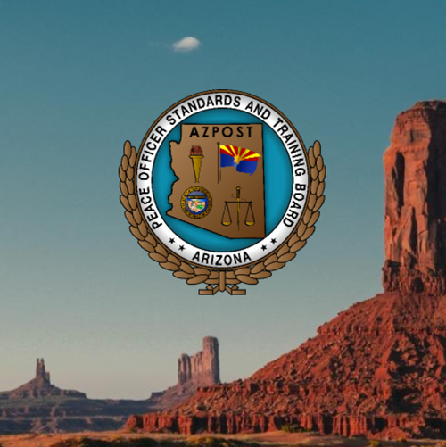 AZZPOST - Peace Officer Standards and Training Board logo over Arizona Monument Valley background